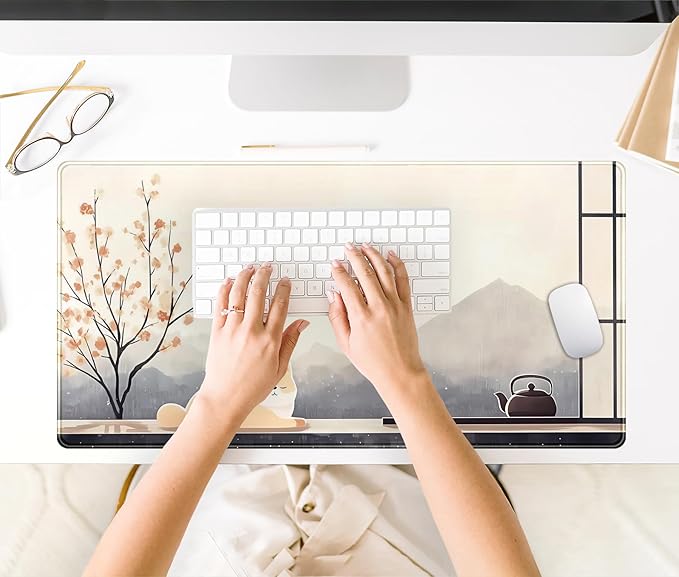 Japan Zen Desk Pad Extended Mouse Mat Cute Shiba Desk Mat, Large Anime Gaming Mouse Pad Full Desktop Keyboard Mat, Kawaii Computer Mat XXL, Japanese-Style Desk Decor for Office Home 31.5x15.7 Inch