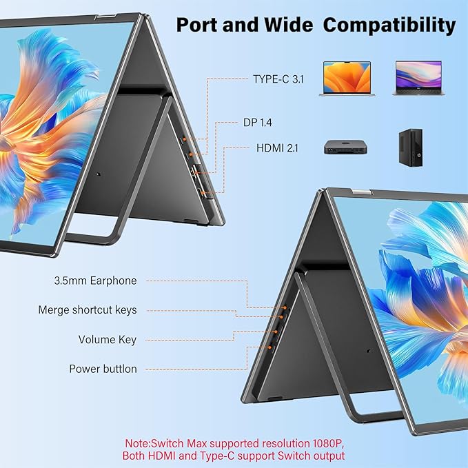 InnoView Dual Portable Monitor 23.8" 3840x2160P 4K 100% sRGB 315°Adjustable Dual Stacked Foldable Monitor Built-in Speakers Screen Extender with HDMI/USB-C/DP for Laptop Windows Mac