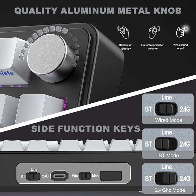 M75 Mechanical Keyboard,75% Gasket Hot Swappable,RGB Backlit,Side Printed PBT Keycaps,2.4Ghz/Bluetooth/USB-C Gaming Keyboards (White and Black)