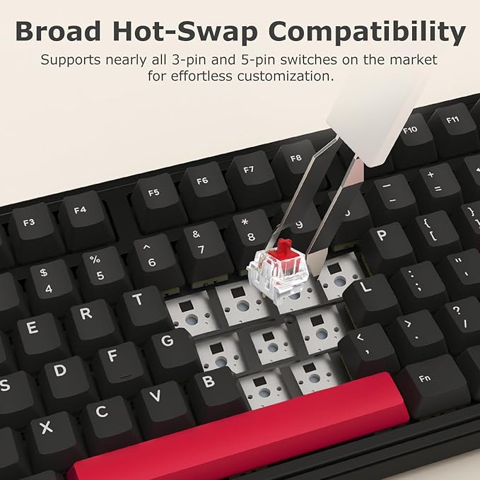 FIRSTBLOOD ONLY GAME. AK980 Gaming Mechanical Keyboard - 101-Key Hot-Swap Gasket Mount USB Wired Keyboard with Pre-Lubed Red Switches, NKRO, for Esports (Black-Red)