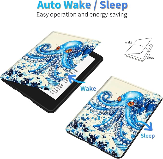 for Amazon Kindle Fire HD 8 & HD 8 Plus(12th/10th Generation, 2024/2022/2020 Release) 8" Tablet Case, Slim Kickstand Stand Leather Smart Cover with Auto Wake/Sleep, Blue Octopus