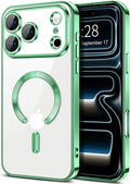 Hython Magnetic Clear for iPhone 17 Pro Max Case with Camera Lens Protector [Compatible with MagSafe] Plating Edge Slim Soft TPU Cover Protective Phone Case for iPhone 17 Pro Max 6.9", Light Green