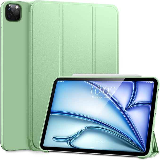 DTTO for iPad Pro 11 Inch 4th/3rd/2nd/1st Generation 2022/2021/2020/2018 Case, Also Fit iPad Air 11-Inch/5th/4th Gen, Slim Lightweight Trifold Stand Soft Back Cover，Auto Sleep/Wake,Light Green