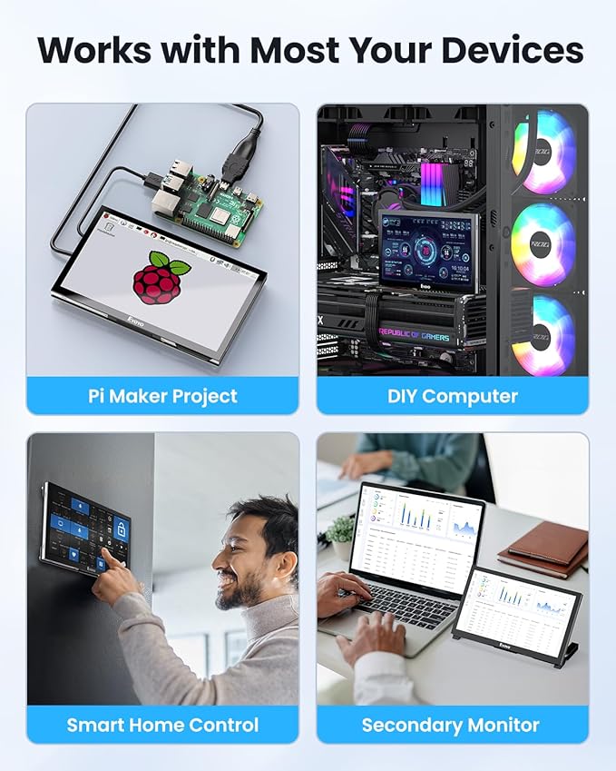 Eyoyo Raspbery Pi Screen 7-inch: 1024×600 LCD Capacitive Touchscreen Monitor with Stand, Mini Portable HDMI Monitors IPS Touch Display for Raspbery Pi 5/4/3/2/Zero, Windows/Linux/Android