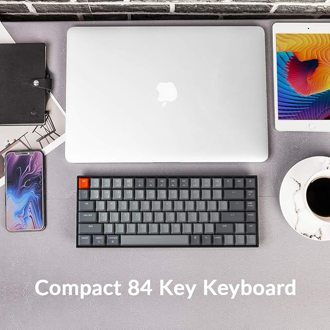 Keychron K2 75% Layout Bluetooth Wireless Mechanical Keyboard Super Switch/White LED Backlit/USB C/Anti Ghosting/N-Key Rollover, 84 Keys Gaming Keyboard for Mac Windows-Version 2