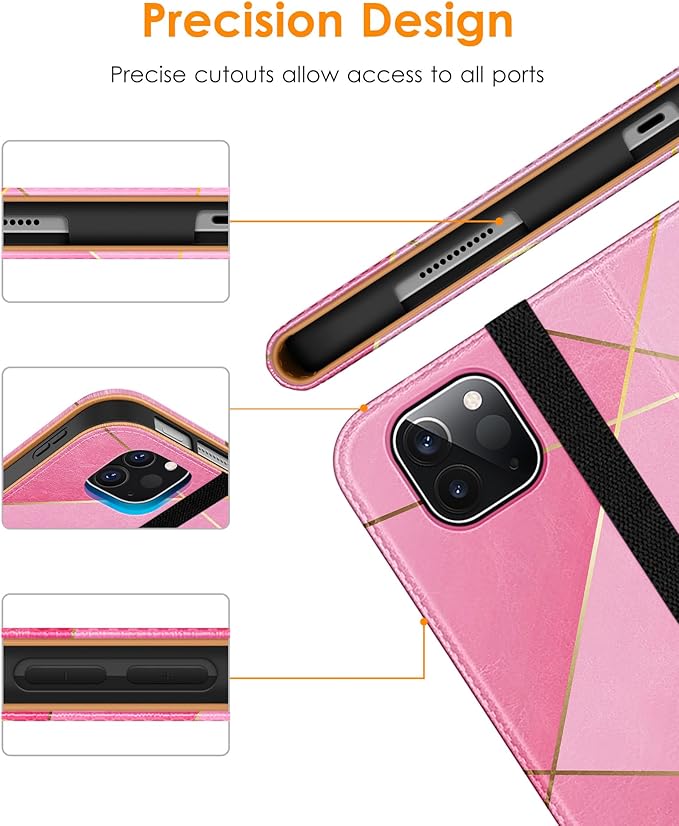 DTTO Case for iPad Pro 11 Inch 4th / 3rd / 2nd / 1st Generation 2022/2021/2020/2018,Premium PU Leather Folio Stand Cover with Hand Strap, Auto Wake/Sleep,Multiple Viewing Angles, Polygons