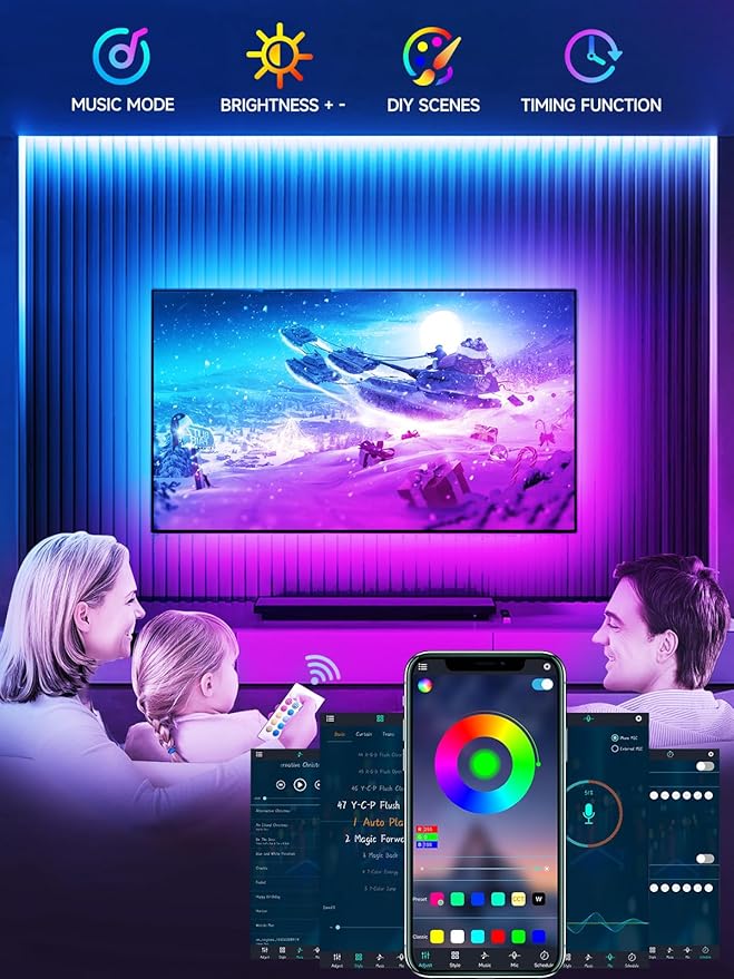 Tyute TV LED Lights, 16.4ft LED Lights for 45-75 Inch TV Behind Lighting, RGB Color Changing TV Backlight with APP & Remote Control, Music Sync USB LED Strip Light for Bedroom Gaming Room Decor