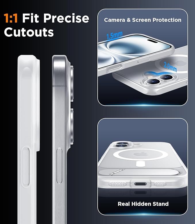 Magnetic Compatible with iPhone 16 Plus Case, [Built-in Invisible Kickstand][Compatible with MagSafe][Military Grade Shockproof] Slim Translucent Matte Phone Case for iPhone 16 Plus 6.7"
