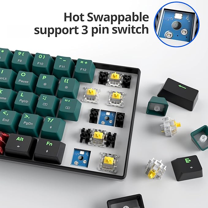 surmen GT61 Wireless 60% Keyboard, Mini RGB Mechanical Gaming Keyboard 60 Percent Hot-Swappable with Linear Gateron Switch Type-C/Bluetooth 5.0 Programmable (Gateron Yellow, Sound Wave 61)