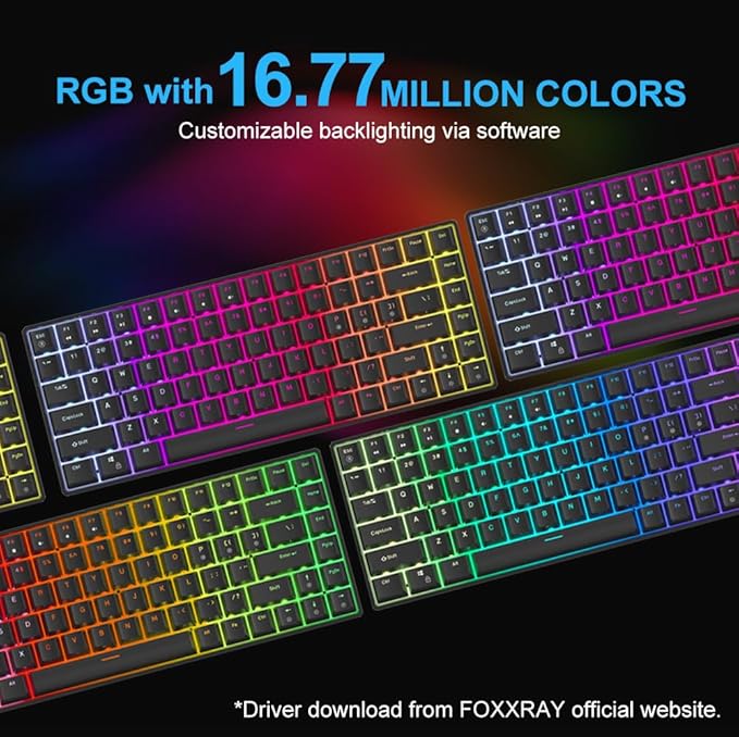 FOXXRAY HKM-S93 Mechanical Gaming Keyboard, Compact 75% Layout Hot-Swappable Gaming Keyboard Blue Switch, RGB Backlit with Customizable Keys, 84-Key Wired Computer Keyboards for Laptop PC Gamer-Black
