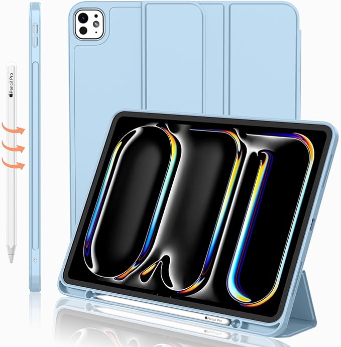 iMieet Case for iPad Pro 11 Inch (M5) 2025 /(M4) 2024 5th Gen, Trifold Stand Smart Cover with Pencil Holder and Soft TPU Back, Auto Wake/Sleep (Sky Blue)