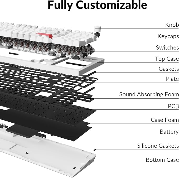 Keychron Q5 Pro QMK/VIA Wireless Custom Mechanical Keyboard, Full Aluminum 96% Layout with Programmable Knob, Double-Gasket Design with Hot-swappable K Pro Brown Switch for Mac Windows Linux - White