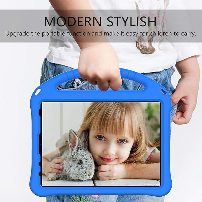 Kids Case for iPad Pro 11" 2022/2021/2020/2018, iPad Air 5th/4th Generation With Pencil Holder, Lightweight Shockproof EVA Foam Handle Stand Anti-Slip Grip Rugged, Blue
