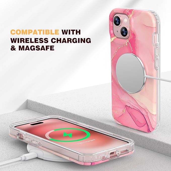 Diaclara Designed for iPhone 15 Case, Full Body Rugged Case with Built-in Touch Sensitive Anti-Scratch Screen Protector, with Camera Lens Protector for iPhone 15 6.1" (Gilt Pink)