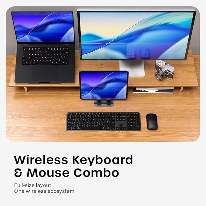 Satechi Wireless Keyboard and Mouse Combo, Slim CEX3 with Multi-Device Bluetooth Pairing and USB-C Receiver Connectivity, Designed for Full-Size Productivity Workspaces, Space Black