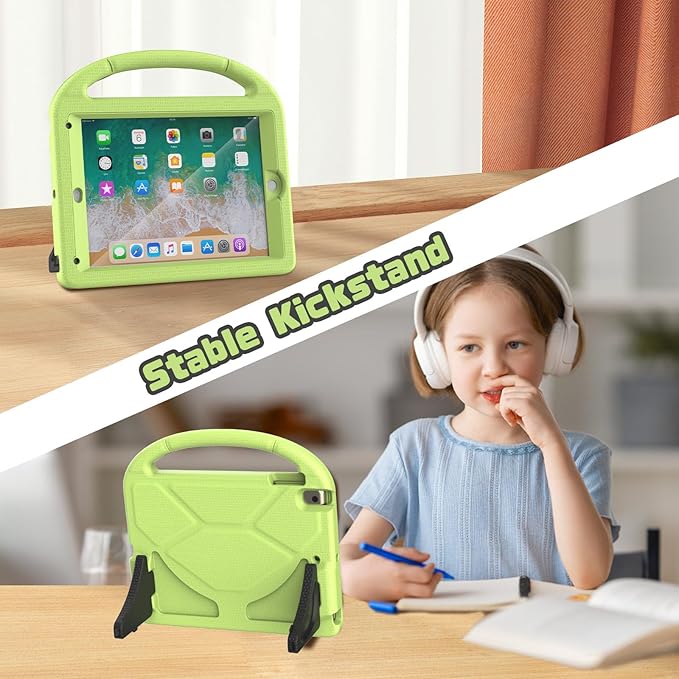 YIHE Shockproof Kids Case for iPad 6th/5th Generation (9.7 inch, 2018/2017), iPad Air 2/1 & Pro 9.7 | Durable Protective Cover with Built-in Screen Protector & Stable Stand, Light Green