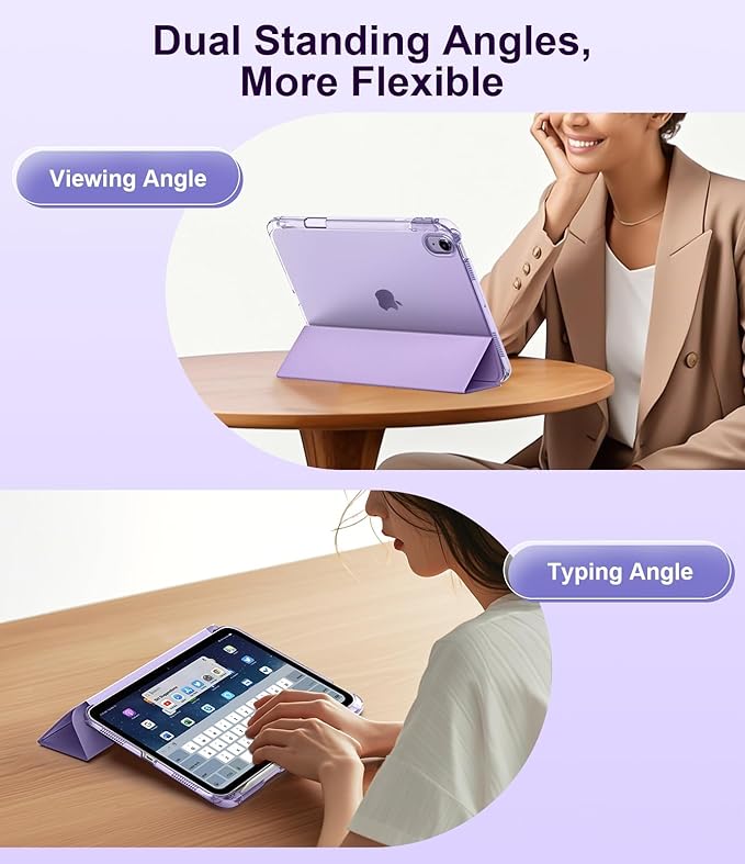 TiMOVO Case for iPad Air 11 Inch M4 2026/M3 2025/M2 2024, iPad Air 5th Generation 2022/4th Gen 2020 10.9 Inch with Pencil Holder, Stand Cover with Translucent Back, Auto Wake/Sleep, Taro Purple