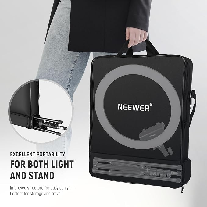 NEEWER Professional 18 Inch Ring Light with Tripod Stand Phone Holder Compatible with iPhone, 45W Remote Shutter App Control, Video Recording Makeup Selfie Studio Streaming Filming, RP18B Pro Black