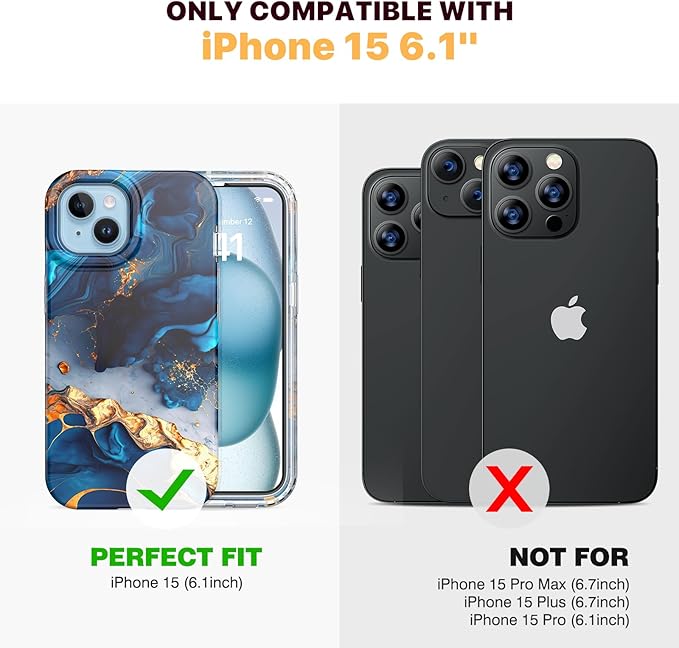 Diaclara Designed for iPhone 15 Case, Full Body Rugged Case with Built-in Touch Sensitive Anti-Scratch Screen Protector, with Camera Lens Protector for iPhone 15 6.1" (Water Blue)