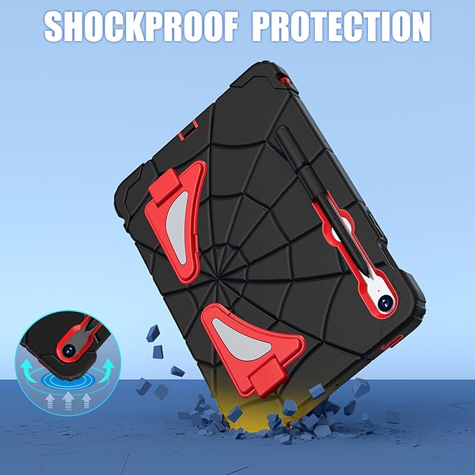 AKABEILA Compatible with Samsung Galaxy Tab S7/S8/S9/S9 FE 11 inch(2023) Tablet Case，Lightweight Shockproof Rugged Protective Cover with Kickstand for Kids Children Boys Babies Black Red