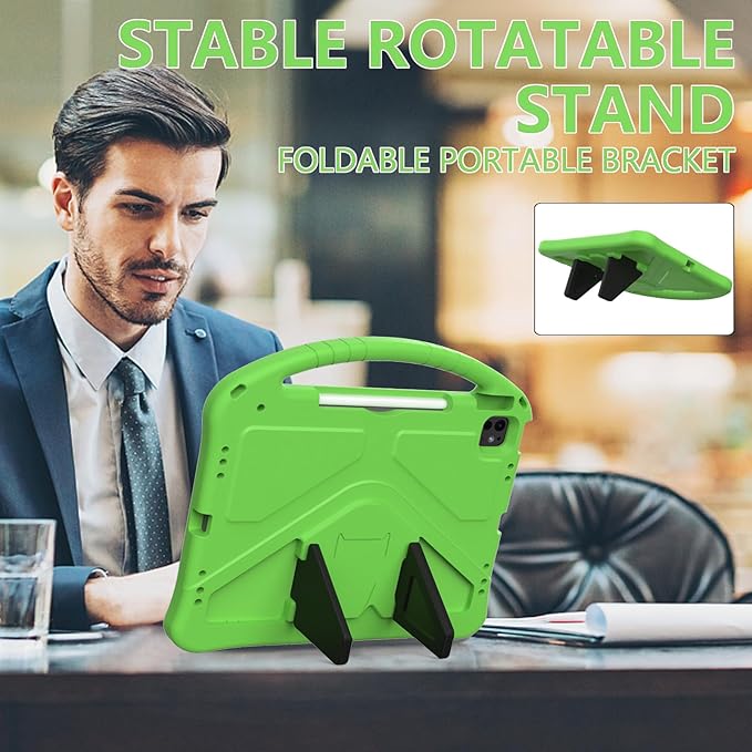 YRH Kids Case for iPad Air 13-in. M4/M3/M2 (2026/2025/2024), for iPad Pro 13-in. M5/M4 (2026/2024), with Strap Handle Stand, Green