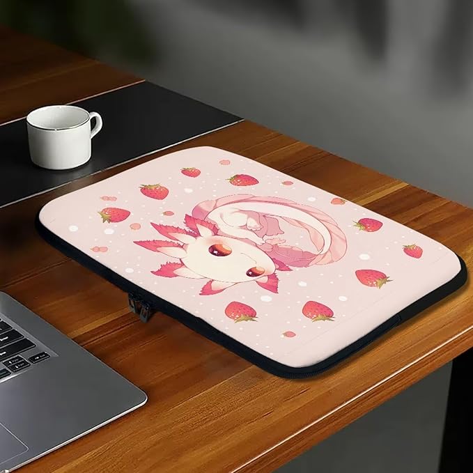 Cute Axolotl Laptop Sleeve Women Strawberry Lap Top Case for Teen Girls 17inch Computer Sleeve Slim Laptop Protector with Multiple Uses Laptop Carrying Case Pink Briefcase