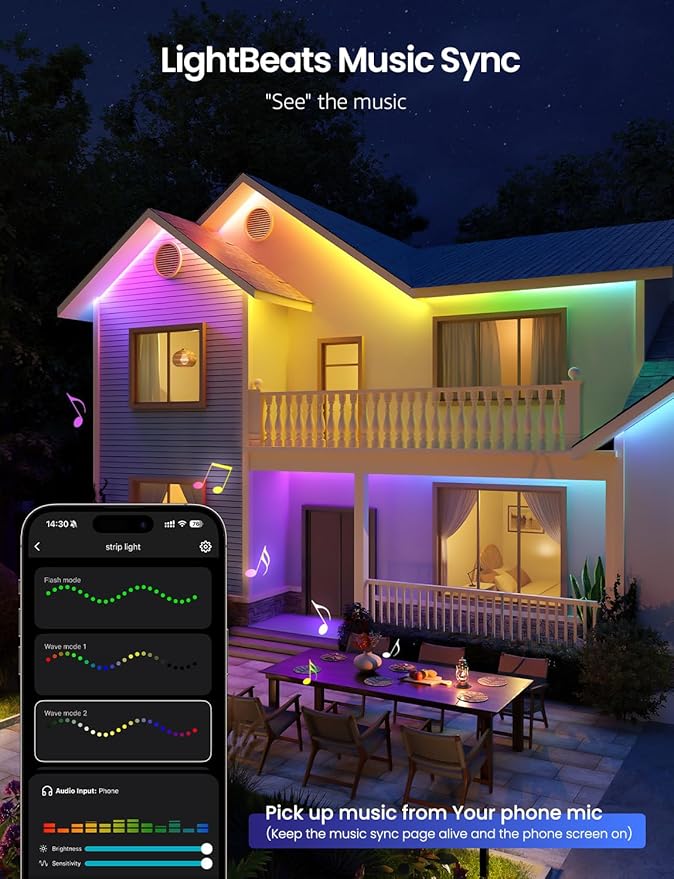 Lepro SW1 AI Smart Outdoor LED Strip Lights - 98.4ft IP65 Waterproof RGBCW Light Strips, 2700K-5700K Tunable Warm White, APP Control(No Remote), 2.4G Wi-Fi Lights for Holiday Decor, House, Porch, Eave