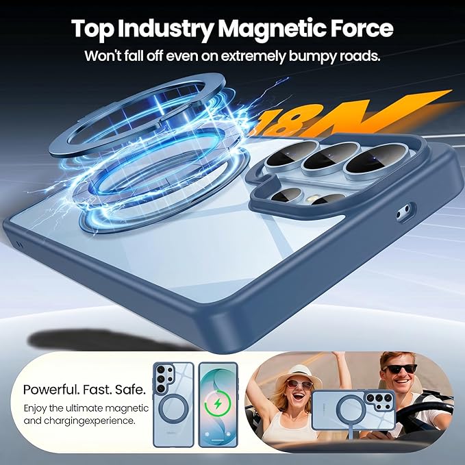 360°Ring Stand for Samsung Galaxy S26 Ultra Case with 1X Screen Protector +1X Camera Cover,Fit for MagSafe, Anti-Yellowing & Scratch-Resistant Back Phone Case for Galaxy S26 Ultra 6.9", Clear Blue