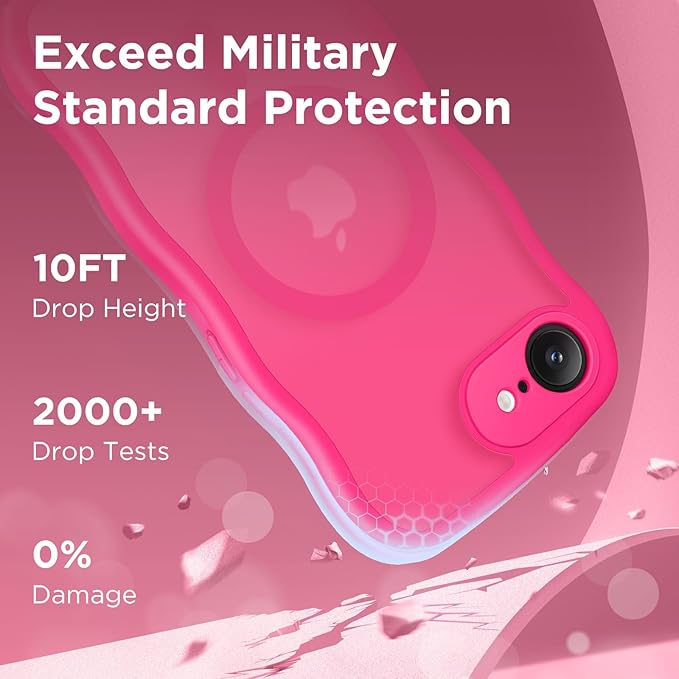 CAPRARO for iPhone 16e Case for Women Girls, Upgraded [Full Camera Protection] [Compatible with MagSafe] Cute Wave Translucent Matte Phone Case for iPhone SE 4 6.1-Inch, HotPink