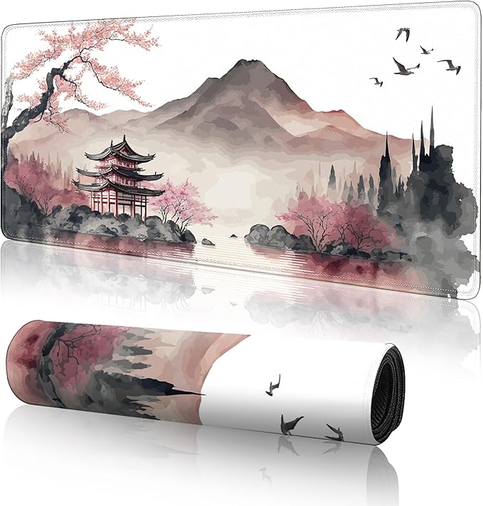 Japanese Cherry Blossom Large Gaming Mouse Pad,Mouse Pad Gaming for Desk 31.5 x 11.8 in Mouse Mat Desk Pad,Extended Keyboard Mousepad Desk Mat with Non-Slip Base and Stitched Edge for Gaming Office