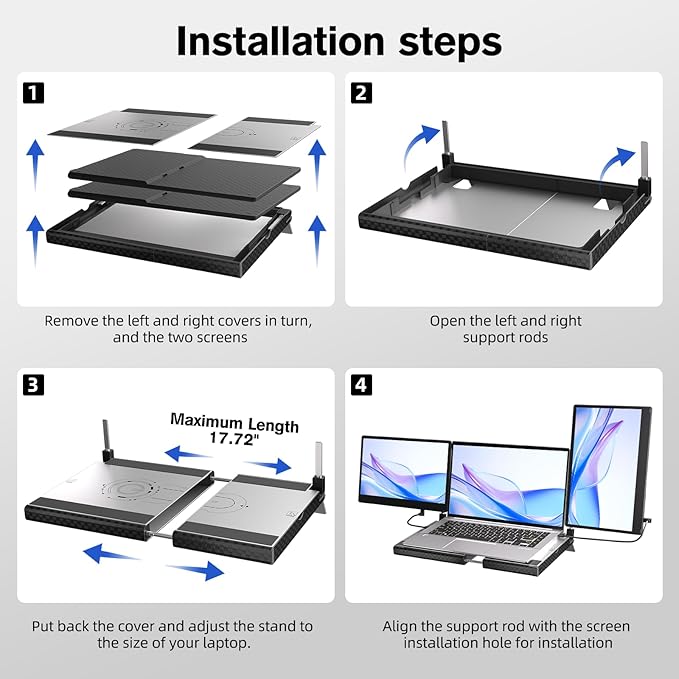 Laptop Screen Extender - 14" Triple Portable Monitor 360 Degrees Rotation IPS FHD 1080P Detachable Screen with Stand for Windows/MacChrome