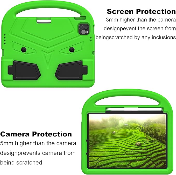 Kids Case for Apple iPad Air 11-inch M3 (2025) / M2 (2024) with Pencil Holder/Handle/Kickstand Lightweight Soft EVA Foam Shockproof Stand Tablet Cover for iPad Air 11" M3/M2, Green Bird