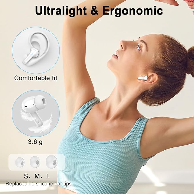 Bluetooth 5.4 Earbuds, 2026 Bass-3.0 Wireless Headphones 3D-Stereo Ear Buds, 4 ENC Noise Cancelling Mic, 40+Hrs USB-C in-Ear Earphones, IP-X7 Waterproof Sport Workout Gym for Laptop Pad Android iOS