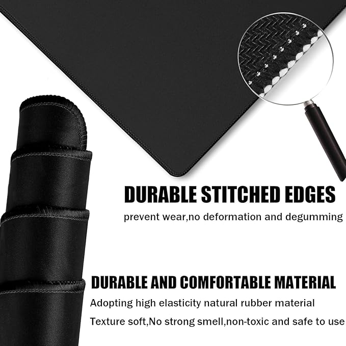 Large Gaming Mouse Pad with Extended Stitched Edges, (31.5X15.7 Inch) Durable Non-Slip Natural Rubber Base, Waterproof Keyboard Computer Mousepad for Esports Pros/Gamer/Desktop/Office/Home, Black