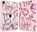 Mektron Case for iPad Pro 11 inch (4th, 3rd, 2nd & 1st Gen) 2022 2021 2020 2018, Buit in Pencil Holder with Shockproof Cover Clear Shell + Auto Wake/Sleep, Flowers-Bows-Pink
