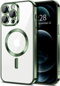 Hython Magnetic Clear for iPhone 12 Pro Max Case with Camera Lens Protector [Compatible with MagSafe] Plating Edge Slim Soft TPU Cover Protective Phone Case for iPhone 12 Pro Max 6.7", Deep Green