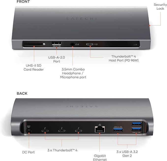 Satechi 11 in 1 Thunderbolt 4 USB C Docking Station, 100W Charging, Dual 4K/60Hz displays, 3 Thunderbolt Ports, 3 USB-A 3.2 Ports, USB-A 2.0 Port, SD Card Reader for MacBook Air/Pro, Mac/Windows