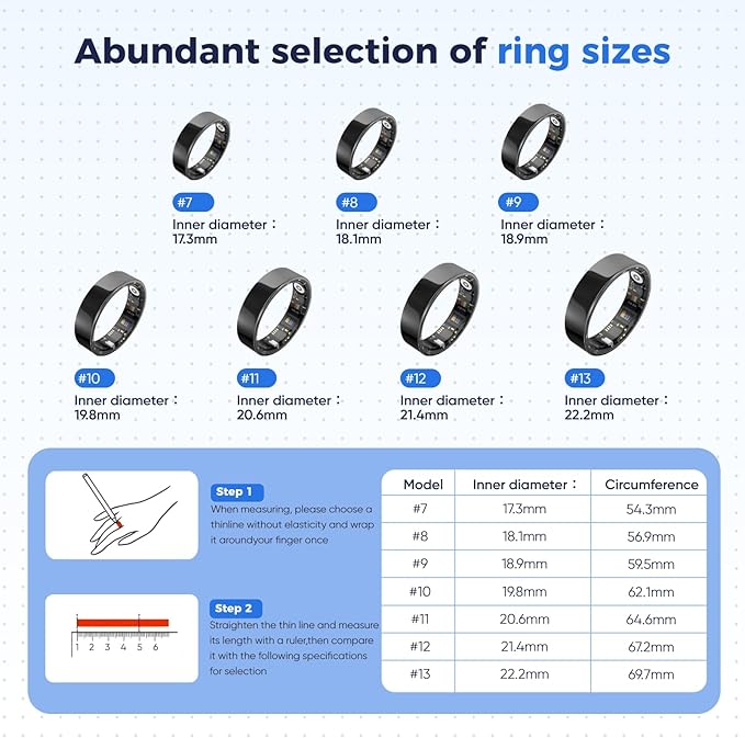 BIEMHA IP68 Waterproof Smart Ring - Fitness & Health Tracker with Sleep/Exercise Monitoring, Unisex for Women Men, iOS & Android Compatible, Long Lasting Battery Life, No Subscription (Silver, 9)