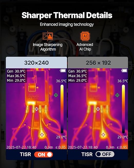 VEVOR Thermal Camera, 320 x 240 TISR Super Resolution, Thermal Imaging Camera with 2MP Visual Camera, 256 x 192 IR Resolution, 25 HZ Refresh Rate, -4°F to 1022°F, 4 Image Modes & 6 Color Palettes