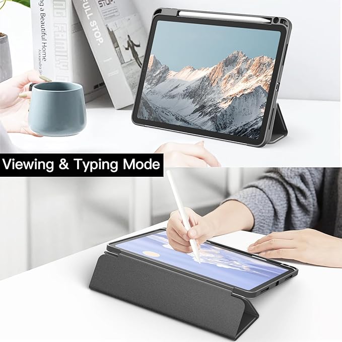 JETech Case ONLY for iPad Pro 11 Inch (2022/2021/2020/2018) with Pencil Holder, Clear Transparent Back Shell Slim Stand Shockproof Tablet Cover, Auto Wake/Sleep (Space Gray)