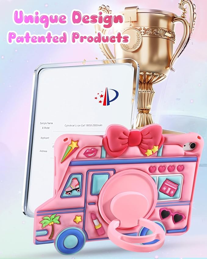 for iPad 10th Generation Case 10.9 Inch 2022, for iPad A16 Case 11th Generation - for Girls Cute Girly Kawaii 3D Cartoon Design with Rotating Stand & Strap Silicone Cover for Apple 10th/11th