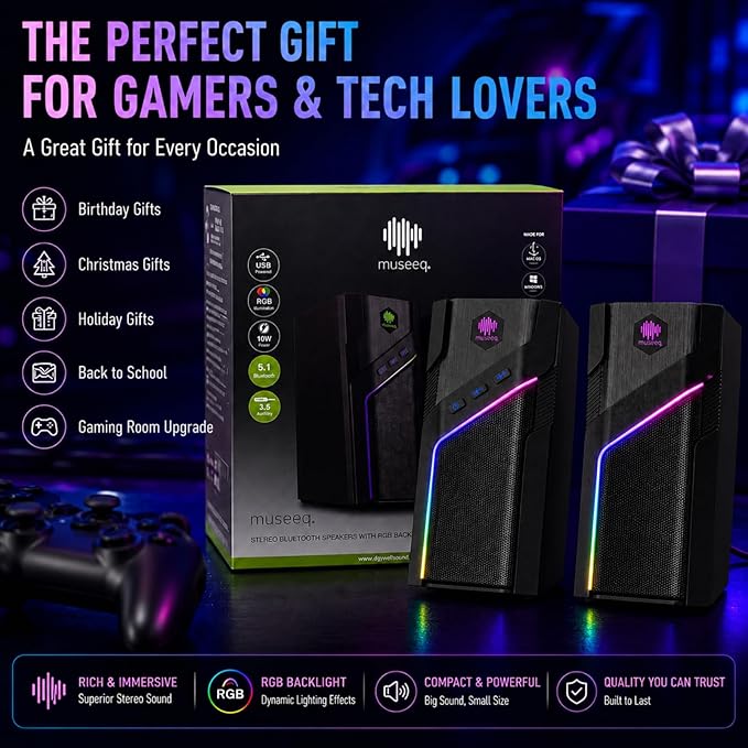 W-206RE RGB Gaming Speakers for PC, Bluetooth & USB Desktop Speakers for Gaming PC and Monitor, Touch Control Stereo Computer Speakers with 21 LED Light Modes