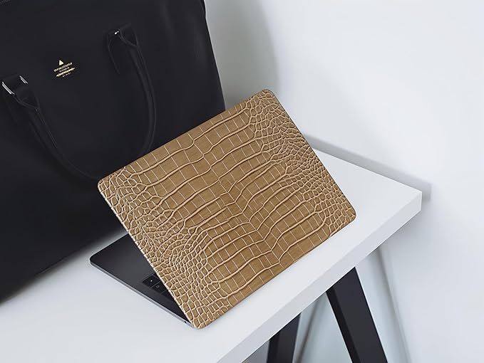 Compatible with Crocodile MacBook Air 13 inch Case 2021 2020 2019 2018 M1 A2337 A2179 A1932, Textured Elegant Luxury Aligator Skin Snakeskin PU Leather Hardshell Case & Keyboard Cover, Brown
