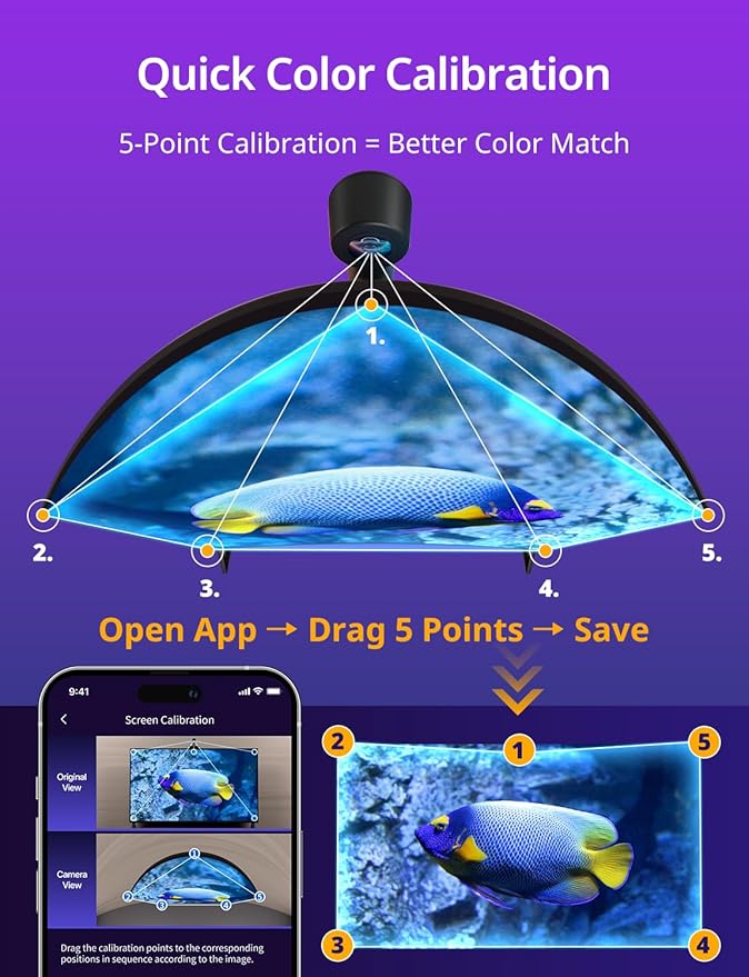 Ailofy TV Backlight with Camera for 40-50" TVs, 7.87ft LED Strip Lights, Real-Time Full-Screen Sync for Movies, Gaming & Music, Smart Bias Lighting, Works with Alexa & Google Assistant, App Control