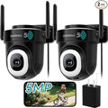 ZUMIMALL 2K Wired Outdoor Camera, 2.4G/5G WiFi Security Camera, 3MP, 24/7 Recording, AI Motion Detection, Cloud & SD Card Storage, 2-Way Audio, 360° PTZ Auto Tracking, Work with Alexa - 2-Pack, Black