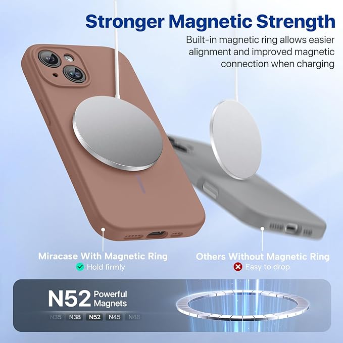 Miracase Magnetic for iPhone 15 Case, [Soft Anti-Scratch Microfiber Lining], Compatible with MagSafe, Liquid Silicone Case Shockproof Drop Protection Phone Case for 15,Chocolate