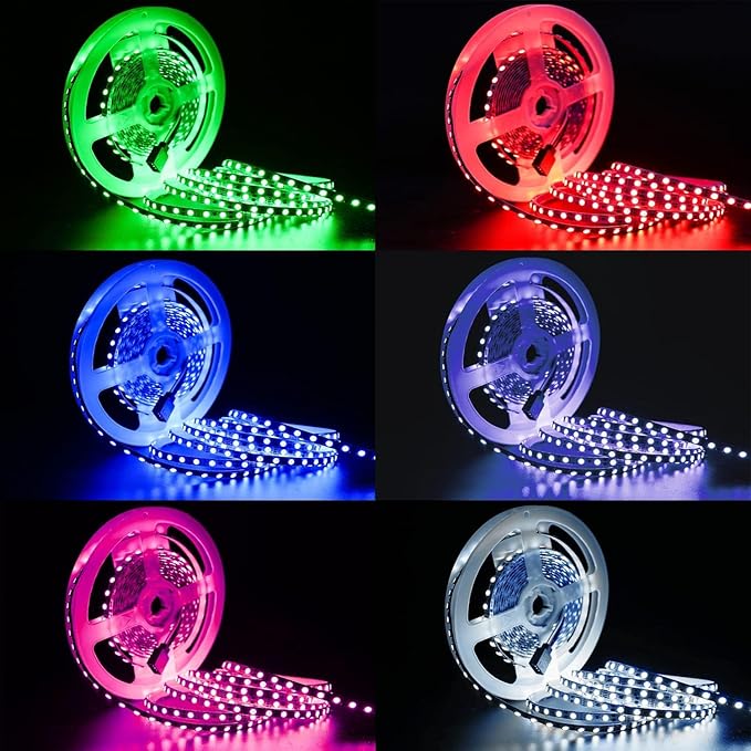 12V RGB LED Strip Lights, 5mm Wide Ultra Narrow 16.4ft Light Strips SMD 3535 IP20 Total 600 LEDs Colour Changing Light Strips for Bedroom, Kitchen, Advertising Decoration