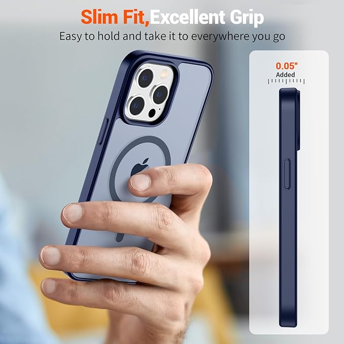 SUPFINE Magnetic for iPhone 15 Pro Max Case (Compatible with MagSafe) (Military Grade Drop Protection) Translucent Matte Shockproof with Anti-Fingerprint Phone Case,Navy Blue