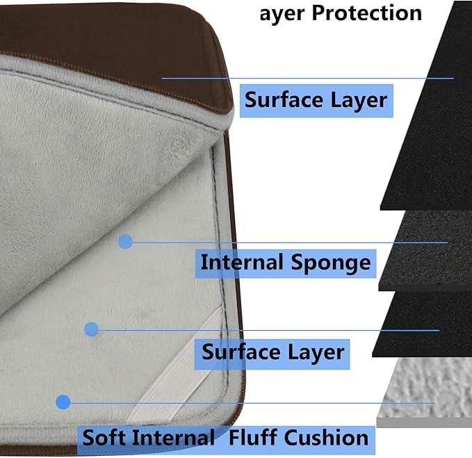 15.6 Inch Laptop Case, Durable Shockproof Protective Cover Computer Sleeve Briefcase Carrying Bag Compatible with 15.6" HP, ASUS, Lenovo, Acer, Notebook, Ultrabook, Chromebook, Brown