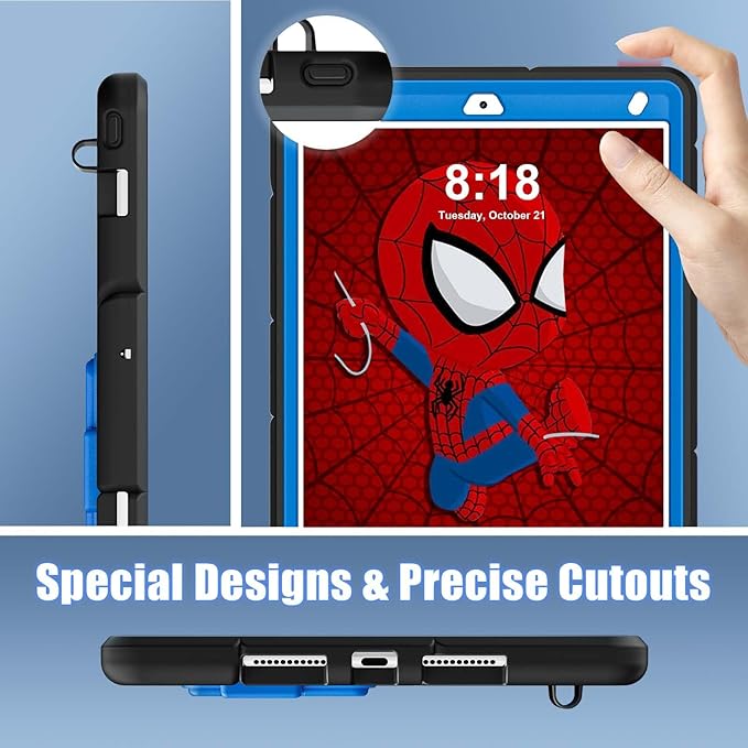 AKABEILA Compatible with Apple iPad 10.2 7th 8th 9th(2019/2020/2021) Tablet Case，Lightweight Shockproof Rugged Protective Cover with Kickstand for Kids Children Boys Babies Black Blue